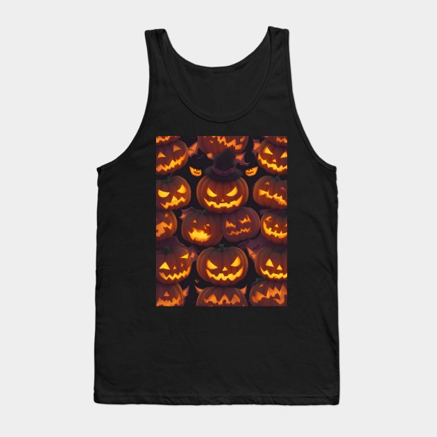 Halloween Spooky Orange Pumpkin Pattern Tank Top by TrendyTees